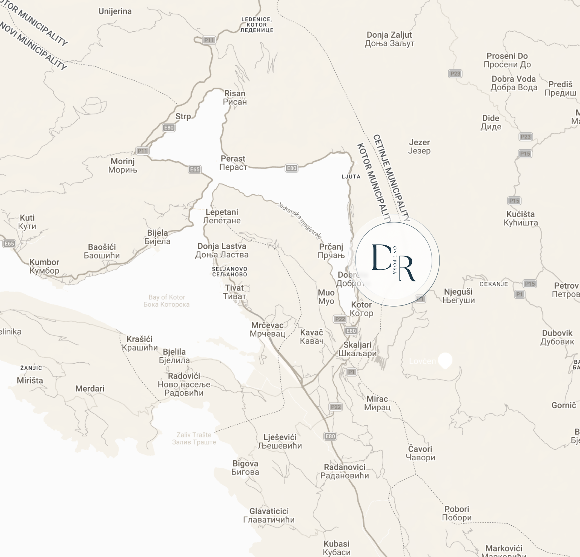 Map of the Bay of Kotor region