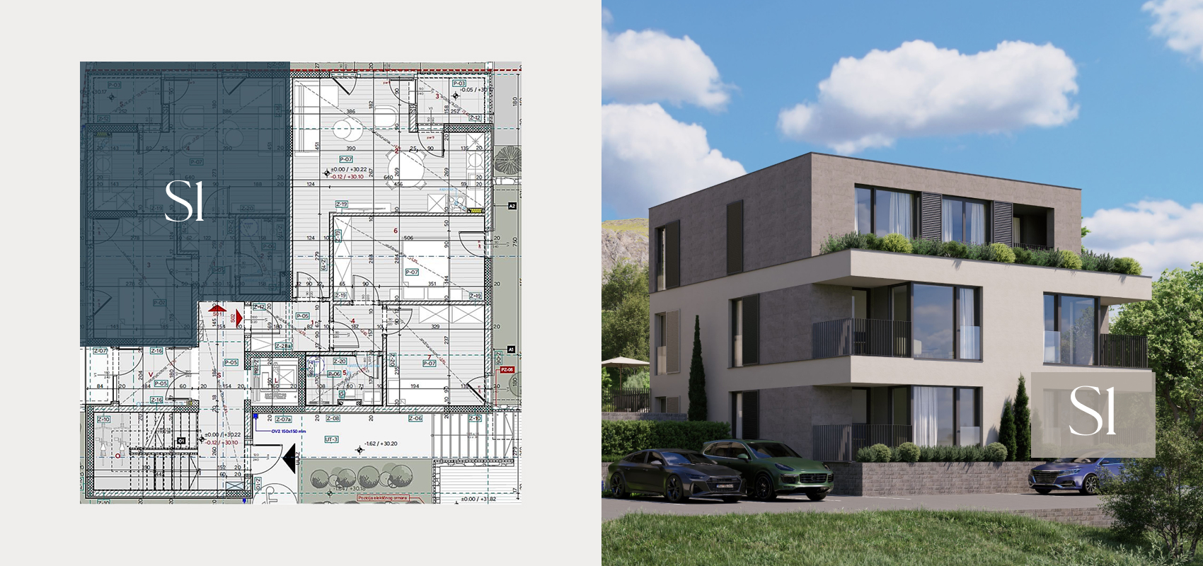 Floor plan — S1 ground floor, one-bedroom apartment
