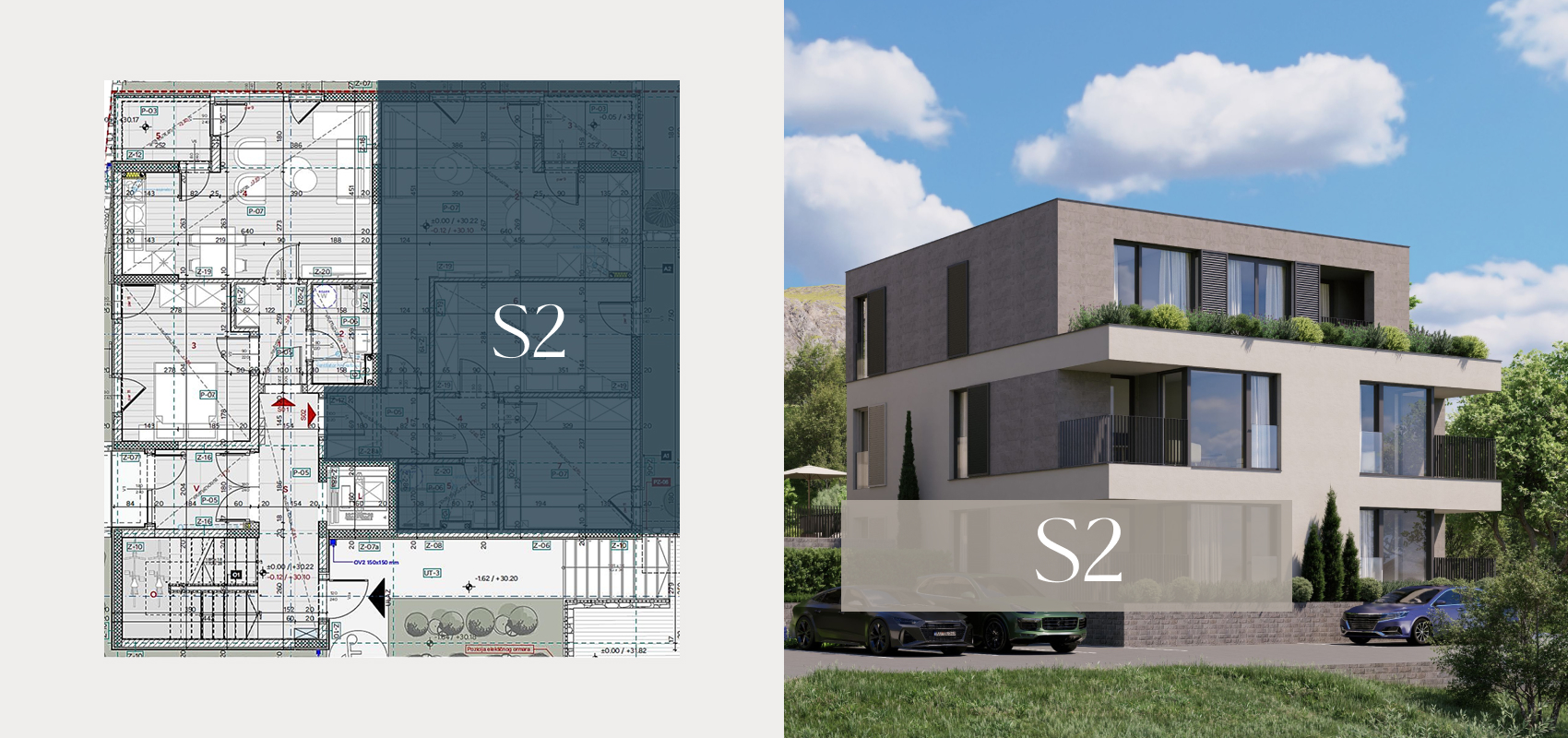 Floor plan — S2 ground floor, two-bedroom apartment