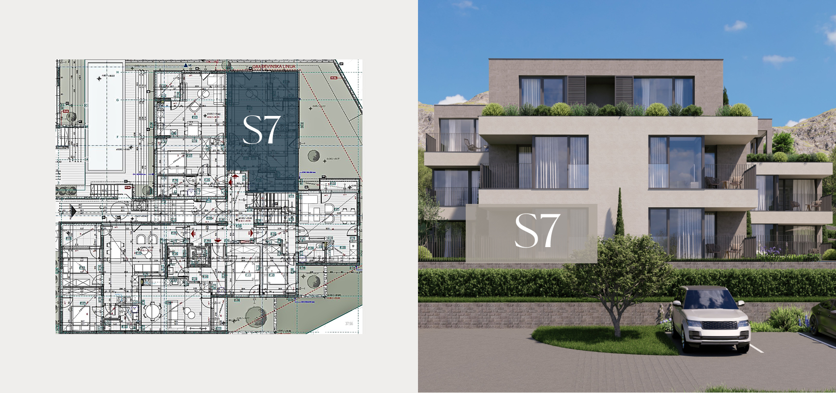 Floor plan — S7, ground floor, one-bedroom apartment