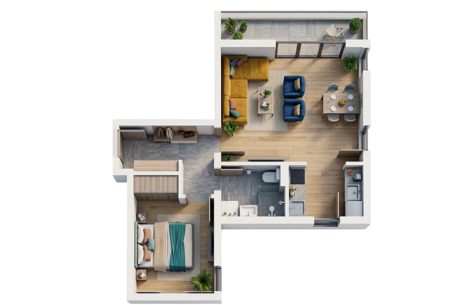 S15, first floor, one-bedroom apartment