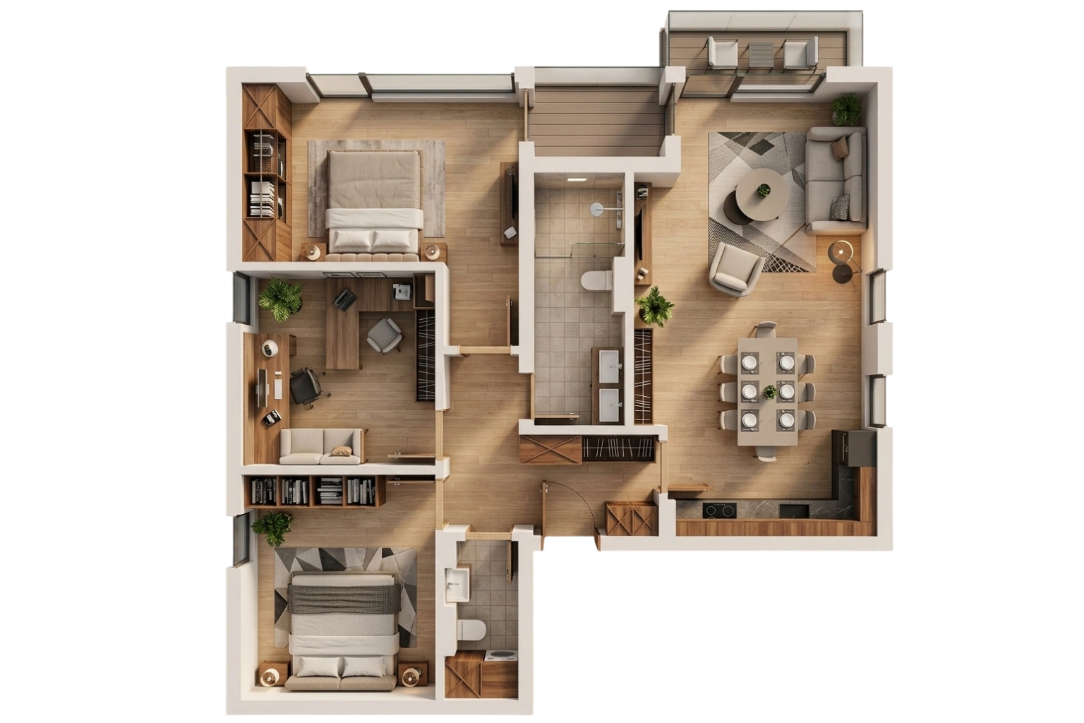 S18, second floor, three-bedroom apartment